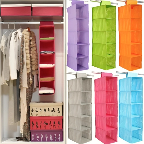 5 Shelf Clothes Hanging Organizer Foldable Wardrobe
