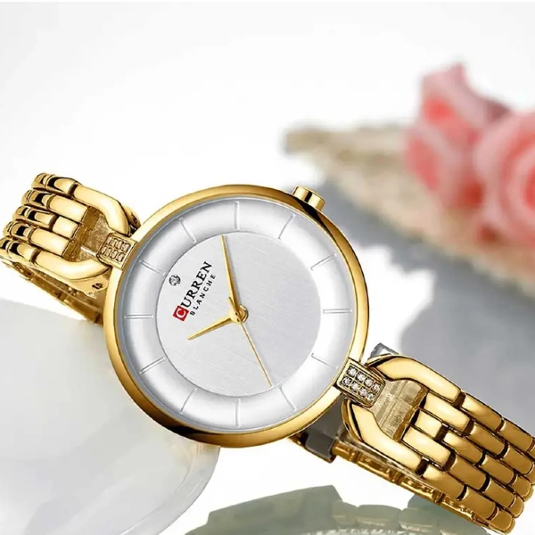 Curren 9052-GLD-WHT Metal Band Woman Watch
