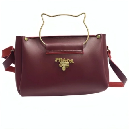 Maroon Cat Handle Handbag for Ladies