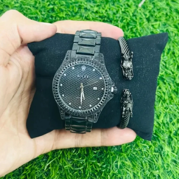 Rolex Iced Out Black With Dragon Bracelet